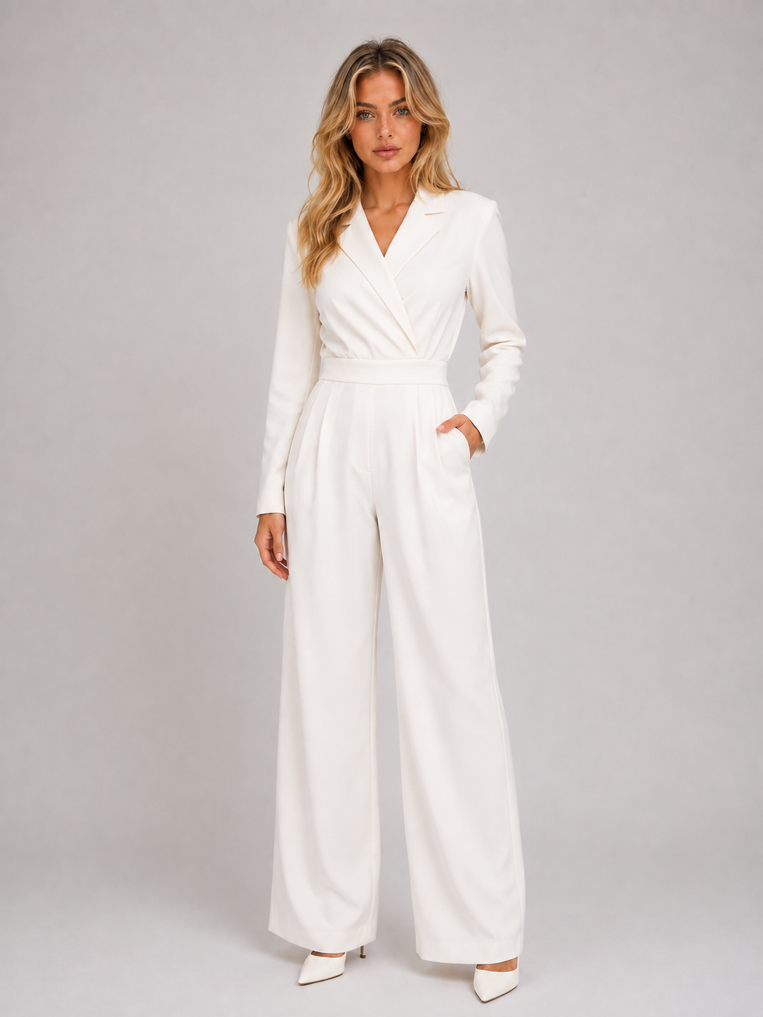 Lyla | Graceful Wrap Front Tailored Wide Leg Jumpsuits