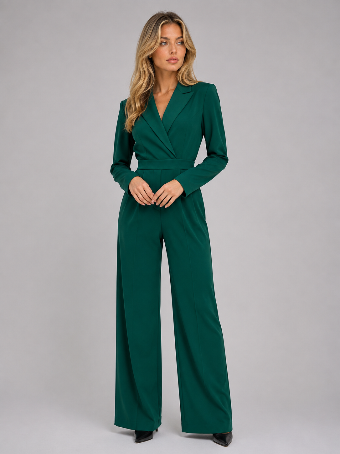 Lyla | Graceful Wrap Front Tailored Wide Leg Jumpsuits