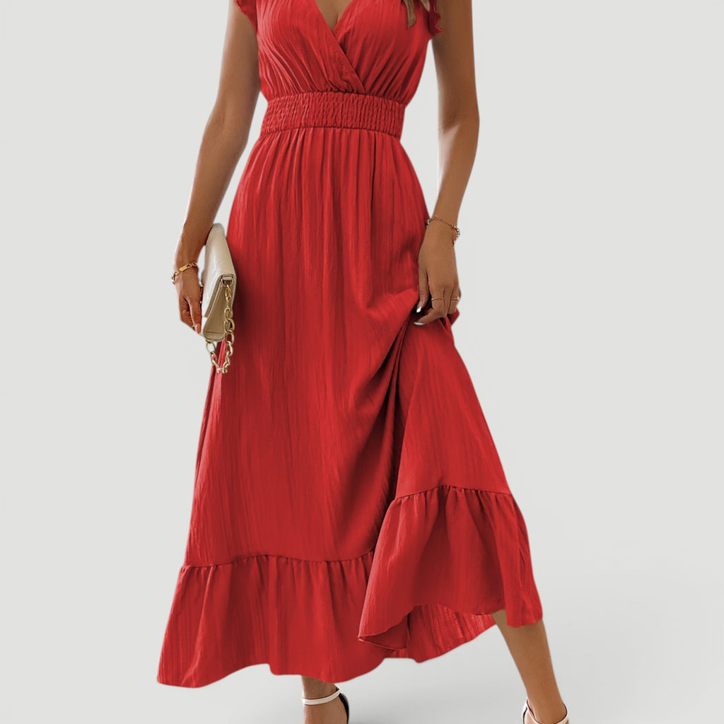 Lyra | Effortless Ruffle Sleeve Christmas Dress with Flowing Maxi Skirt