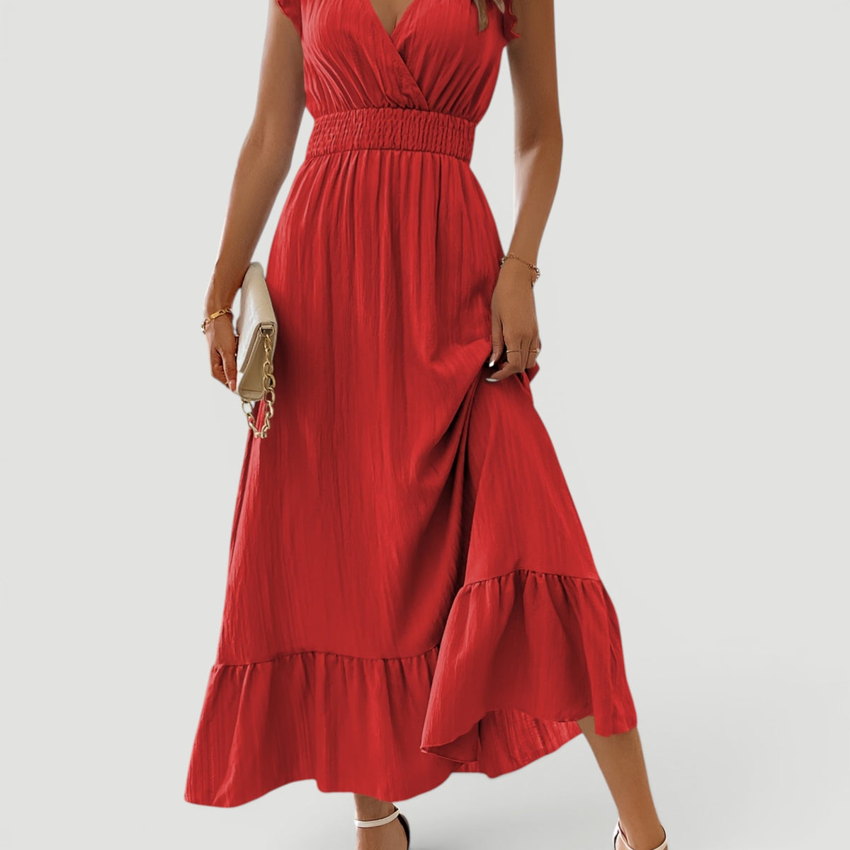 Lyra | Effortless Ruffle Sleeve Christmas Dress with Flowing Maxi Skirt