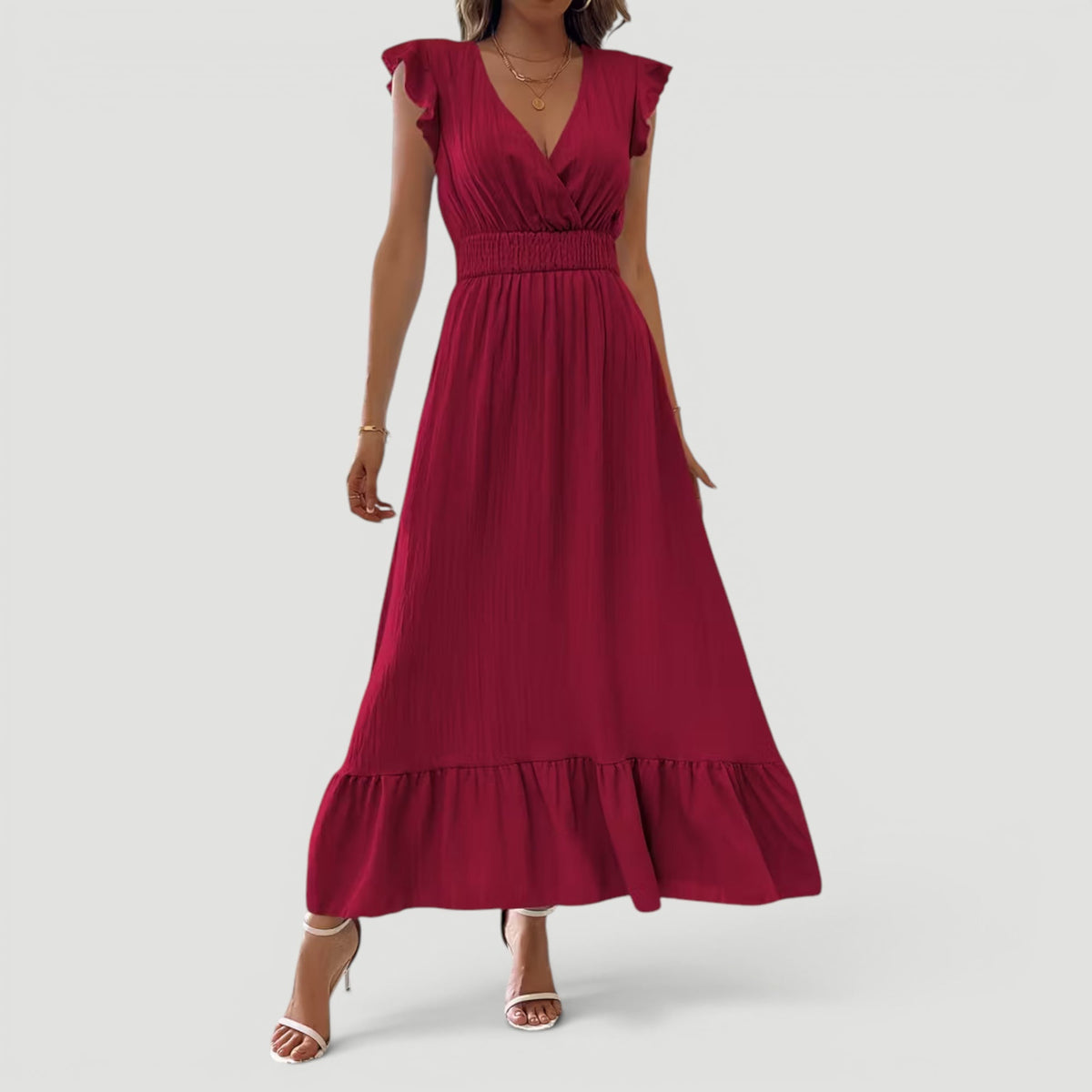 Lyra | Effortless Ruffle Sleeve Christmas Dress with Flowing Maxi Skirt