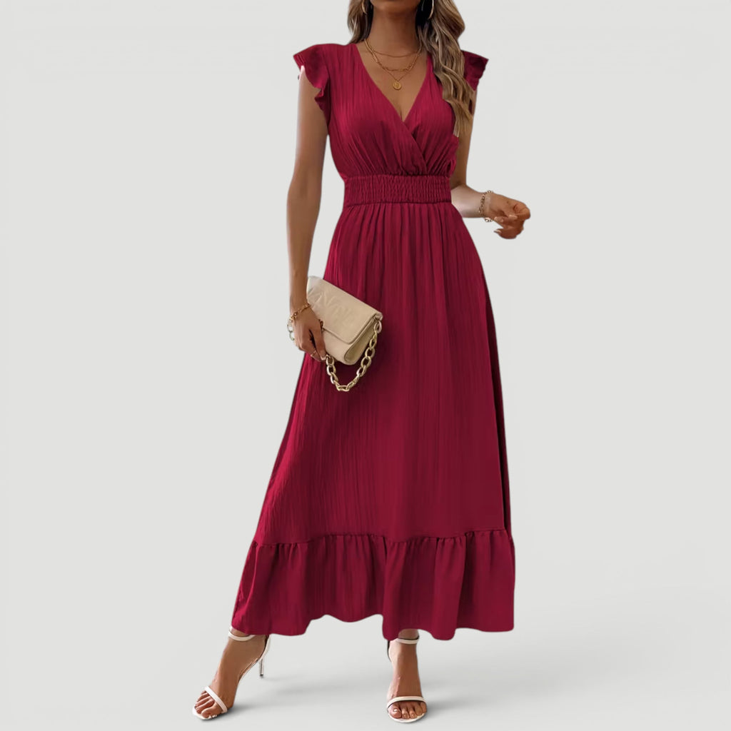 Lyra | Effortless Ruffle Sleeve Christmas Dress with Flowing Maxi Skirt