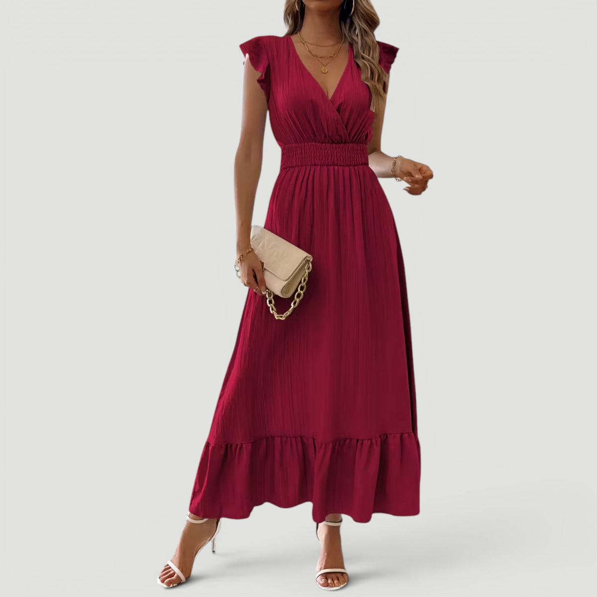 Lyra | Effortless Ruffle Sleeve Christmas Dress with Flowing Maxi Skirt