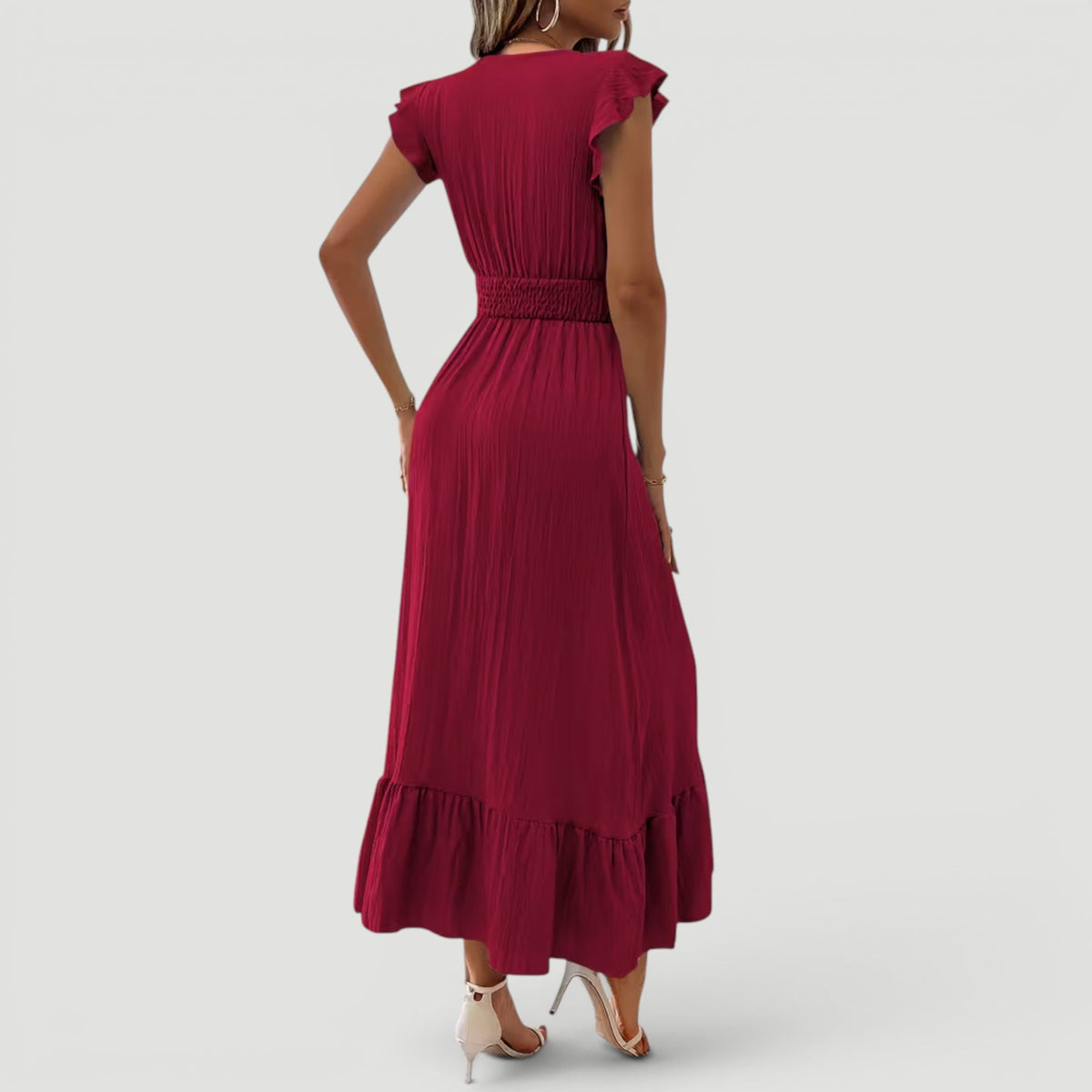 Lyra | Effortless Ruffle Sleeve Christmas Dress with Flowing Maxi Skirt