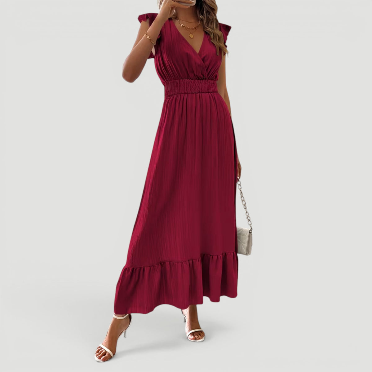 Lyra | Effortless Ruffle Sleeve Christmas Dress with Flowing Maxi Skirt