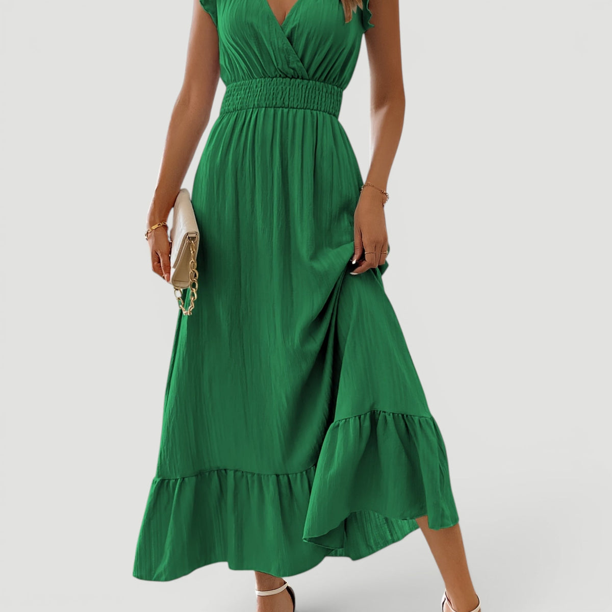 Lyra | Effortless Ruffle Sleeve Christmas Dress with Flowing Maxi Skirt