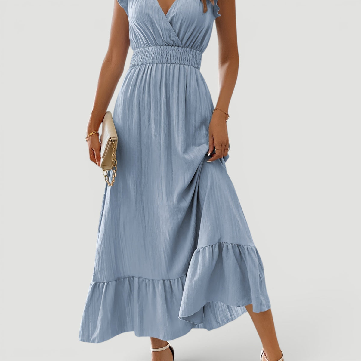 Lyra | Effortless Ruffle Sleeve Christmas Dress with Flowing Maxi Skirt