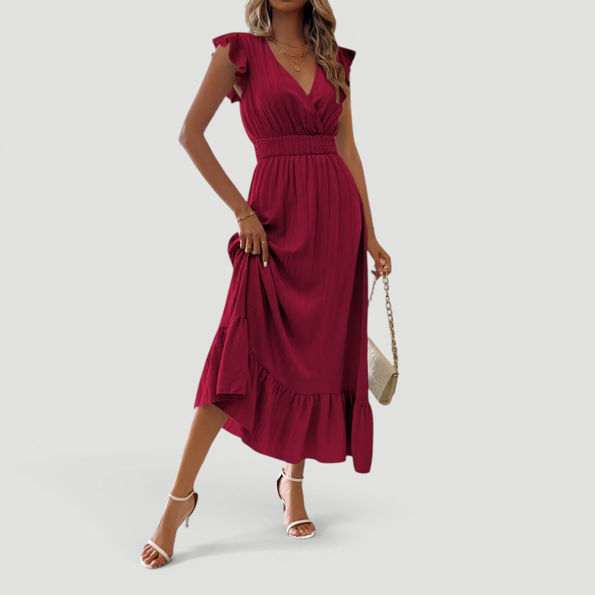 Lyra | Effortless Ruffle Sleeve Christmas Dress with Flowing Maxi Skirt