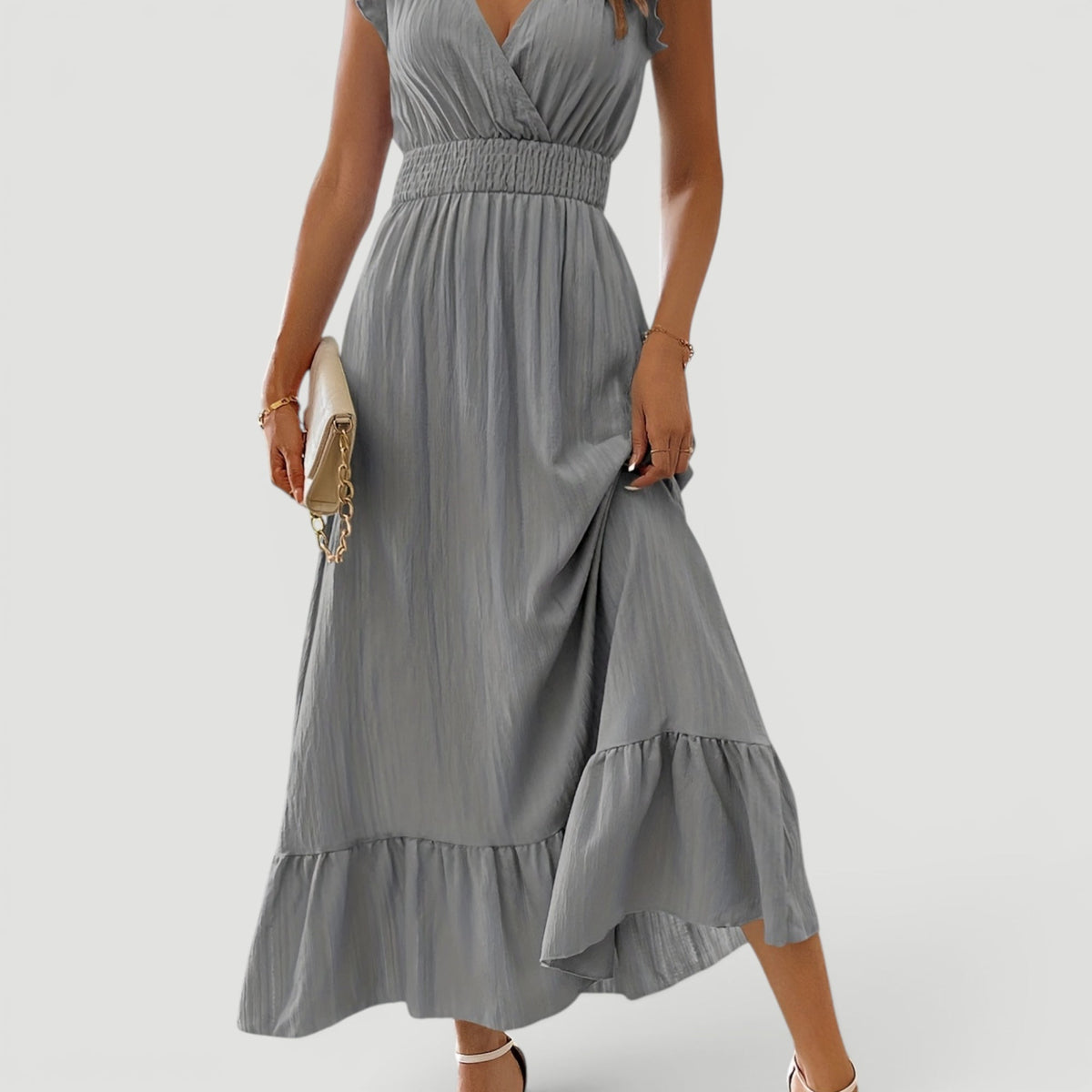 Lyra | Effortless Ruffle Sleeve Christmas Dress with Flowing Maxi Skirt
