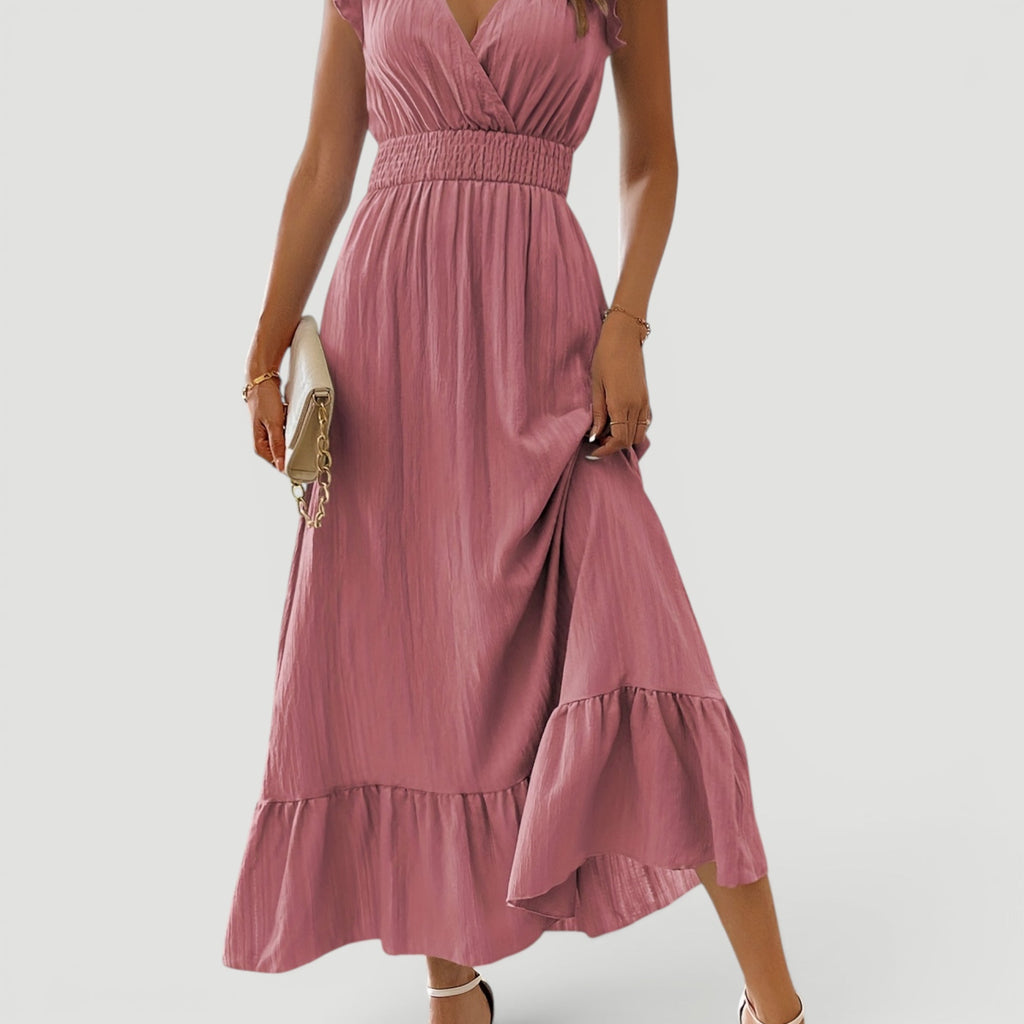 Lyra | Effortless Ruffle Sleeve Christmas Dress with Flowing Maxi Skirt