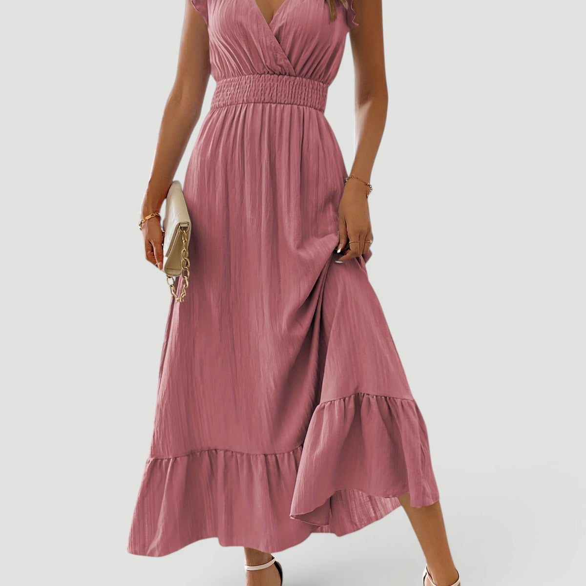 Lyra | Effortless Ruffle Sleeve Christmas Dress with Flowing Maxi Skirt