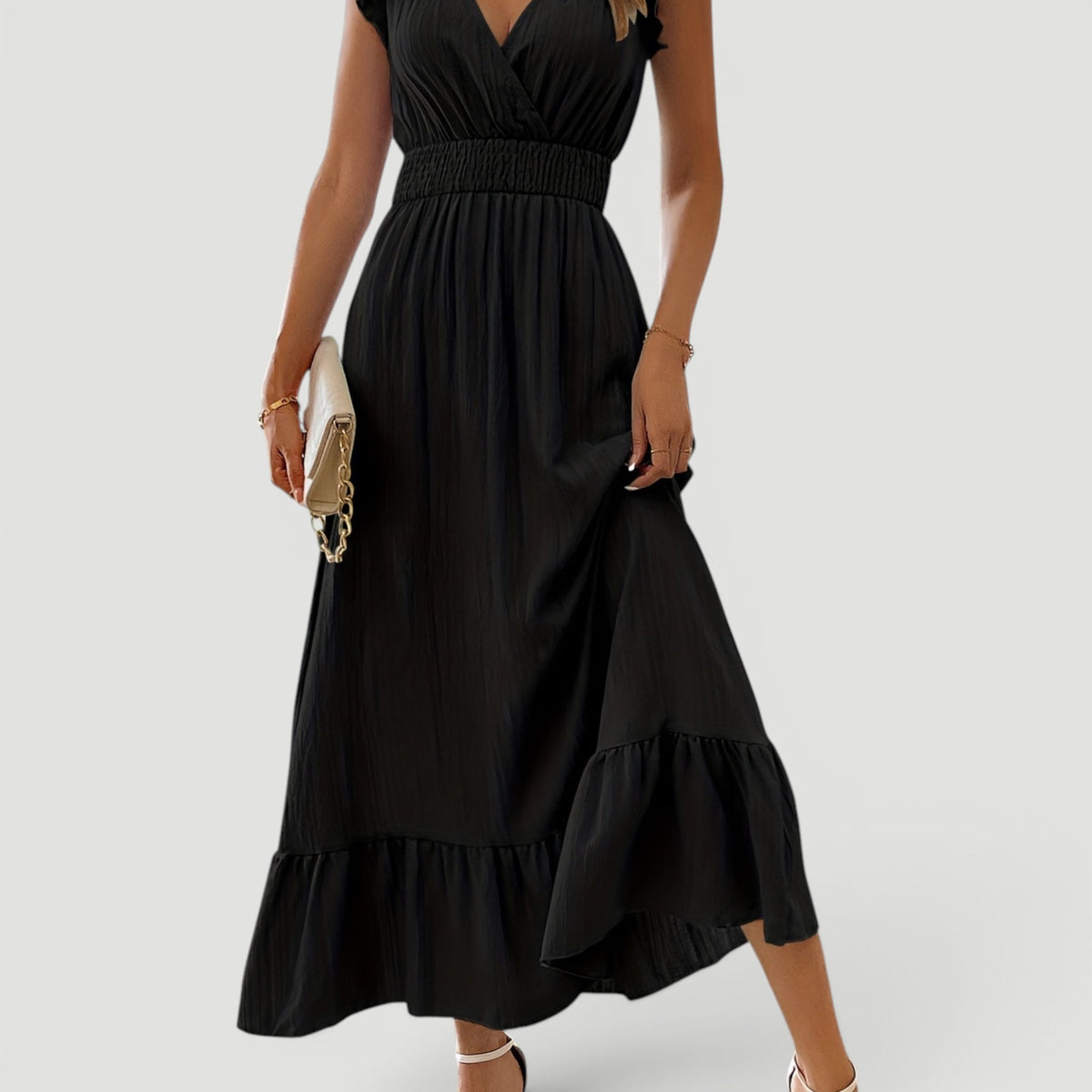 Lyra | Effortless Ruffle Sleeve Christmas Dress with Flowing Maxi Skirt