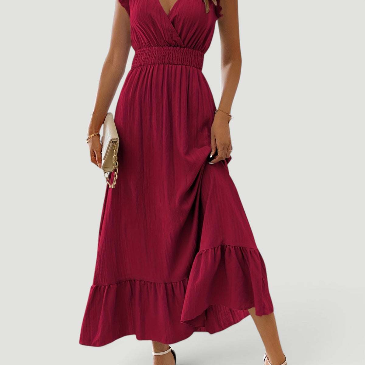 Lyra | Effortless Ruffle Sleeve Christmas Dress with Flowing Maxi Skirt