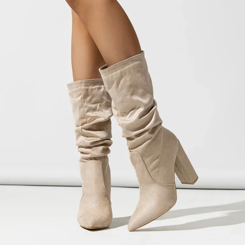 Lyra | Graceful Slouchy Block Heel Knee High Boots
