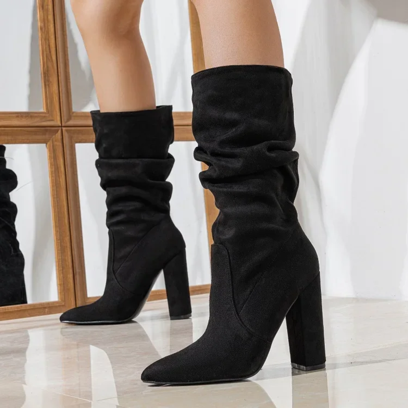 Lyra | Graceful Slouchy Block Heel Knee High Boots