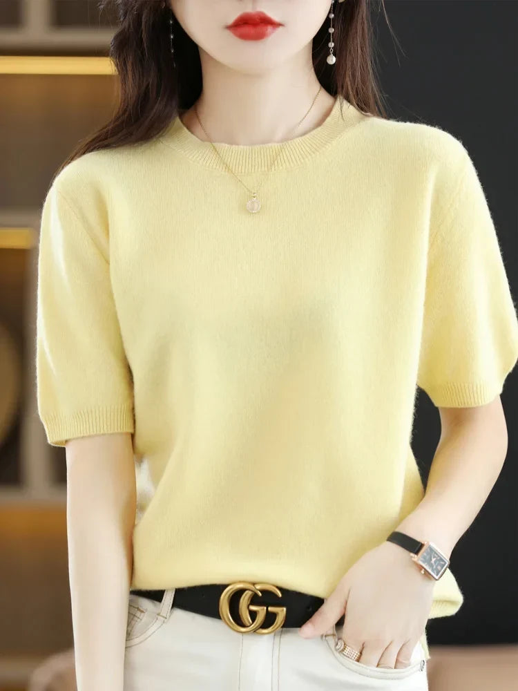 Mabel | Elegant Short Sleeve Crew Neck Womens Knit Jumper