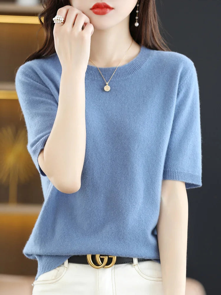 Mabel | Elegant Short Sleeve Crew Neck Womens Knit Jumper