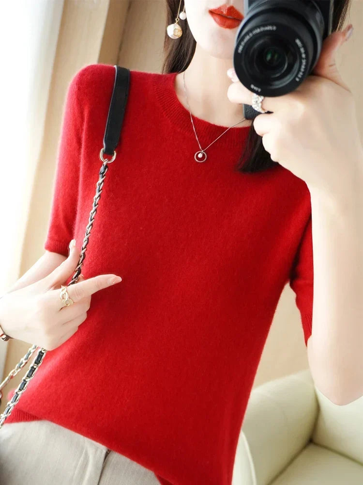 Mabel | Elegant Short Sleeve Crew Neck Womens Knit Jumper