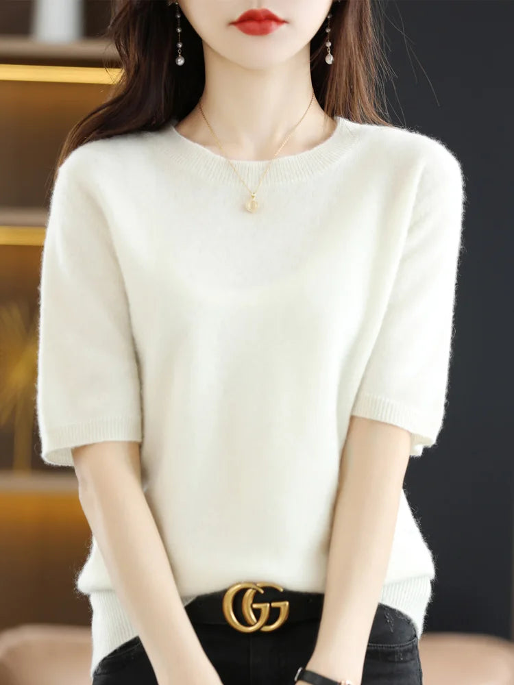 Mabel | Elegant Short Sleeve Crew Neck Womens Knit Jumper