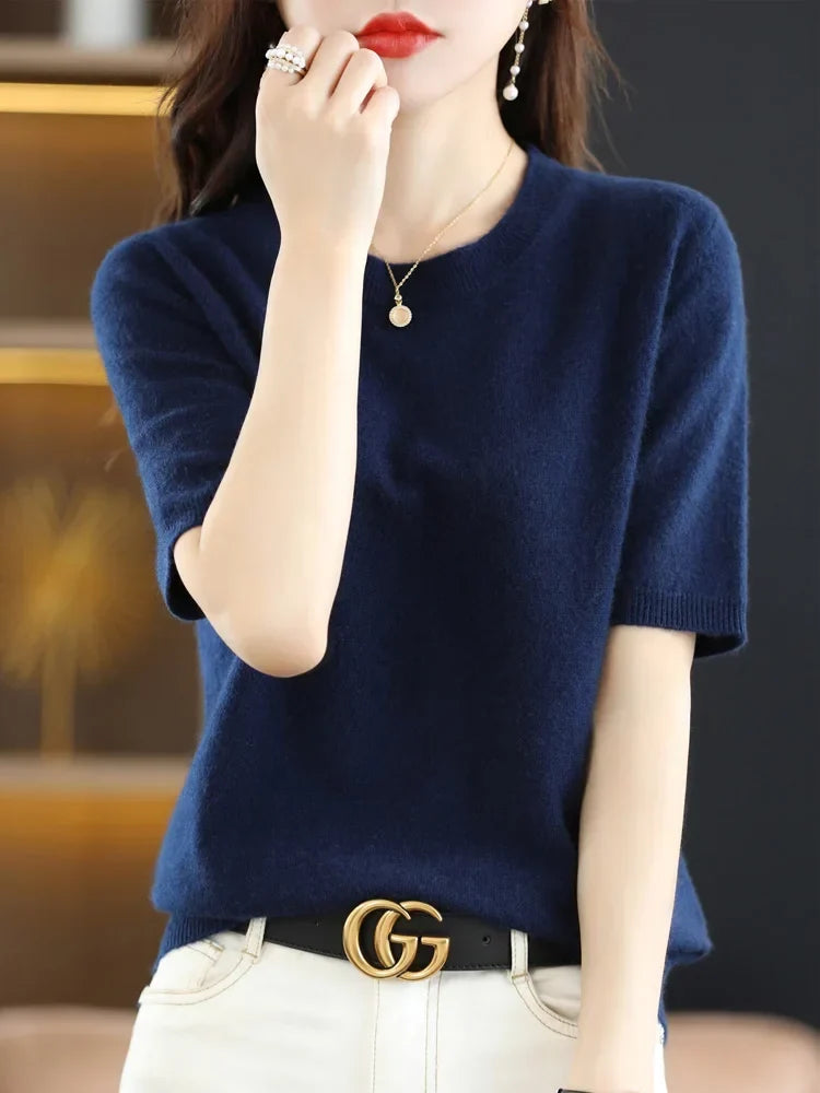 Mabel | Elegant Short Sleeve Crew Neck Womens Knit Jumper