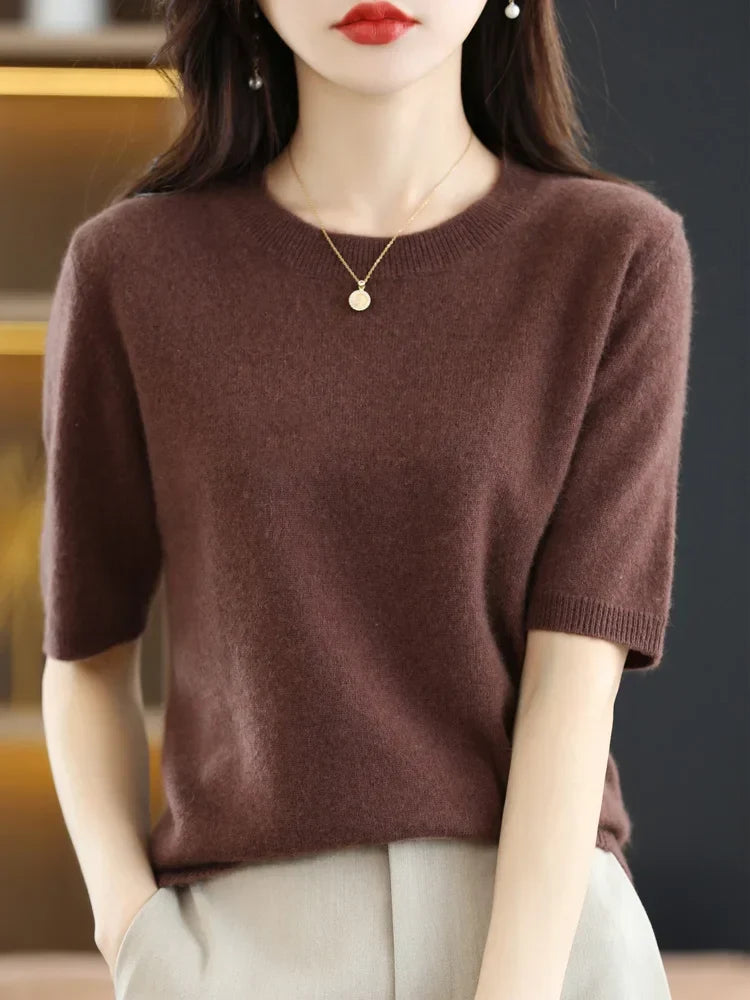 Mabel | Elegant Short Sleeve Crew Neck Womens Knit Jumper