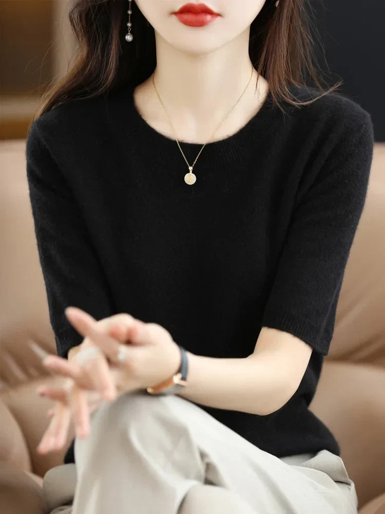 Mabel | Elegant Short Sleeve Crew Neck Womens Knit Jumper