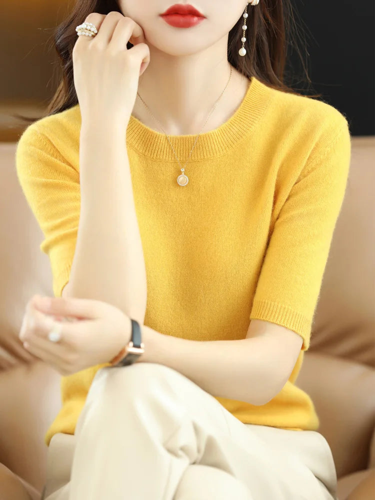 Mabel | Elegant Short Sleeve Crew Neck Womens Knit Jumper