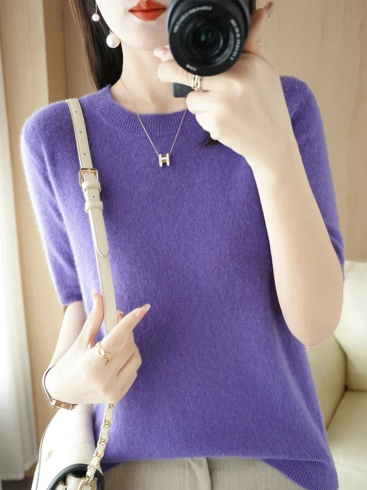 Mabel | Elegant Short Sleeve Crew Neck Womens Knit Jumper