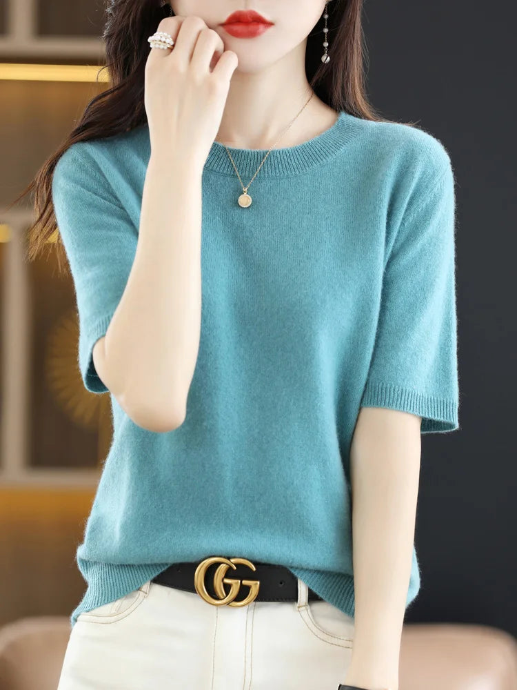 Mabel | Elegant Short Sleeve Crew Neck Womens Knit Jumper