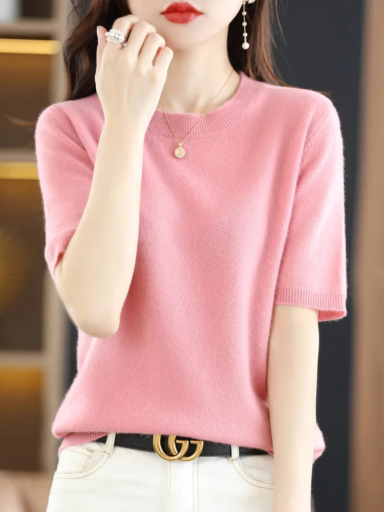 Mabel | Elegant Short Sleeve Crew Neck Womens Knit Jumper