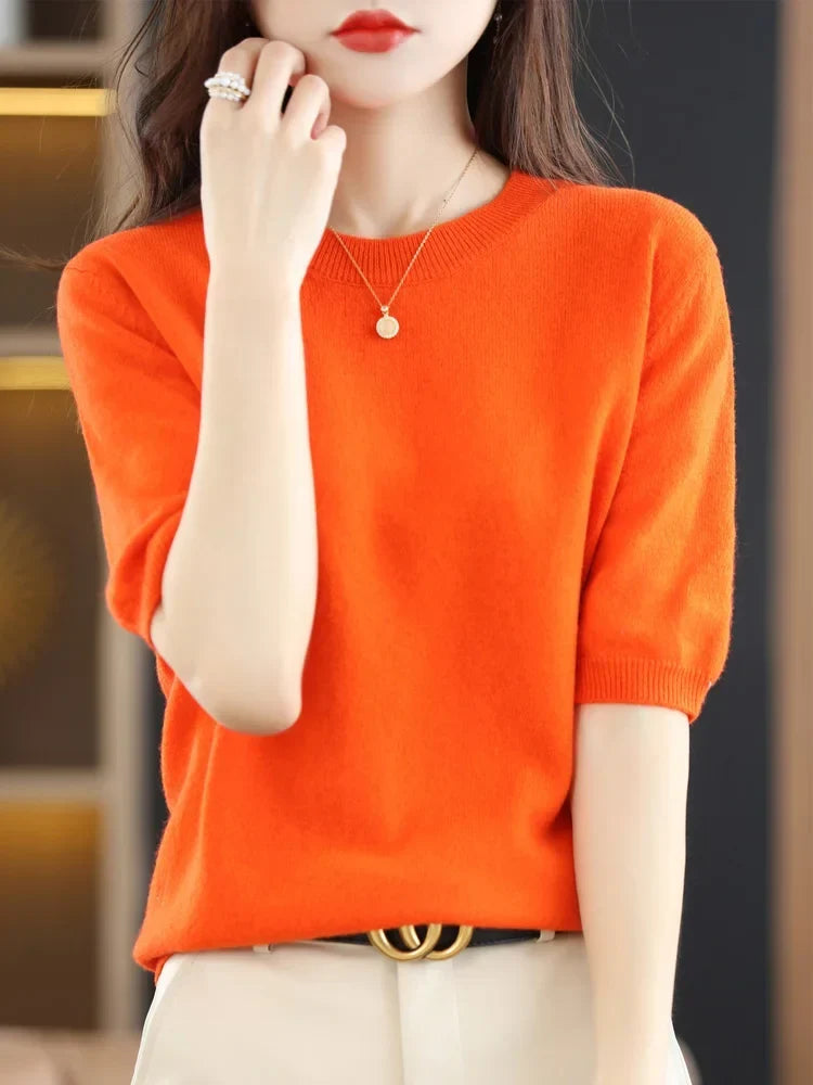 Mabel | Elegant Short Sleeve Crew Neck Womens Knit Jumper