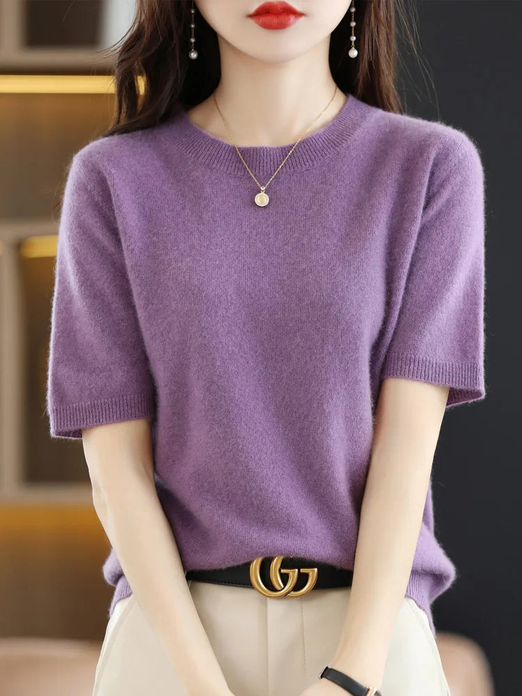 Mabel | Elegant Short Sleeve Crew Neck Womens Knit Jumper