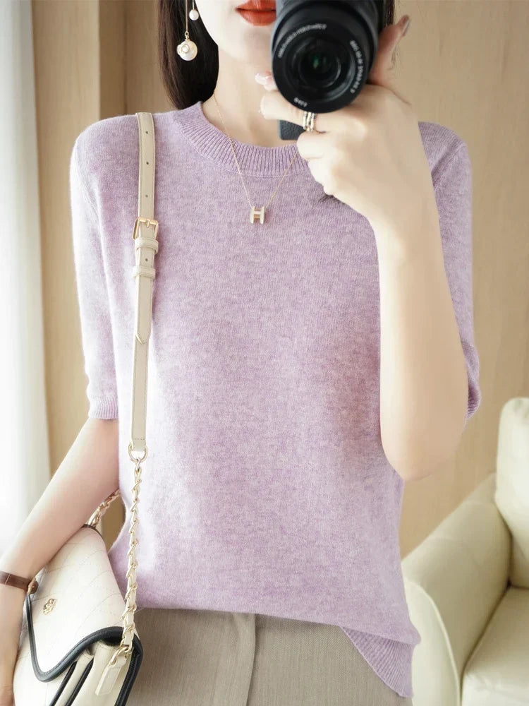 Mabel | Elegant Short Sleeve Crew Neck Womens Knit Jumper