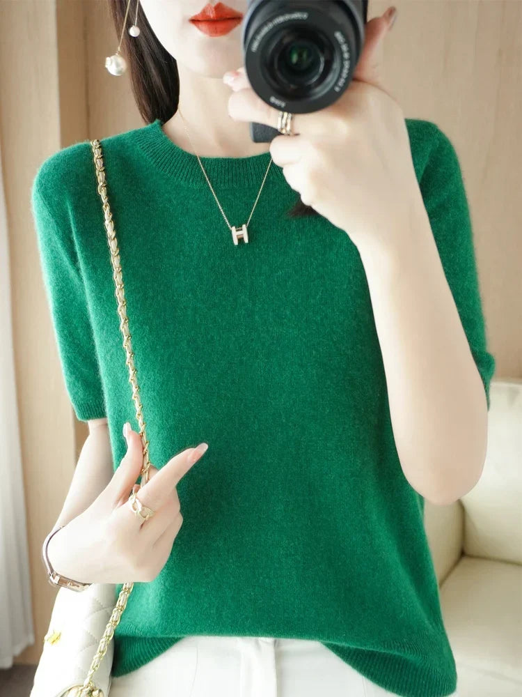Mabel | Elegant Short Sleeve Crew Neck Womens Knit Jumper