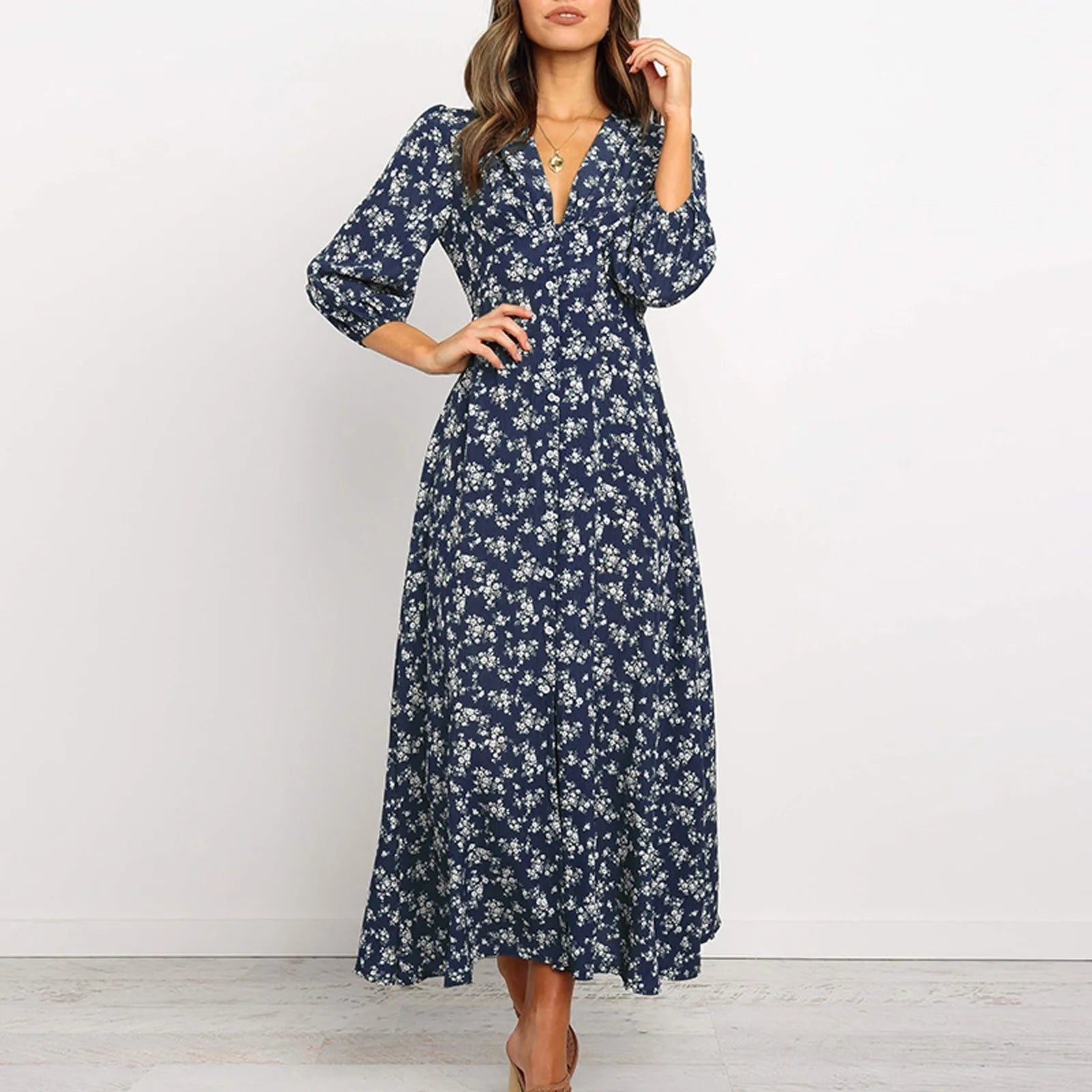 Maeve | Chic Floral Long Sleeve Maxi Cocktail Dress