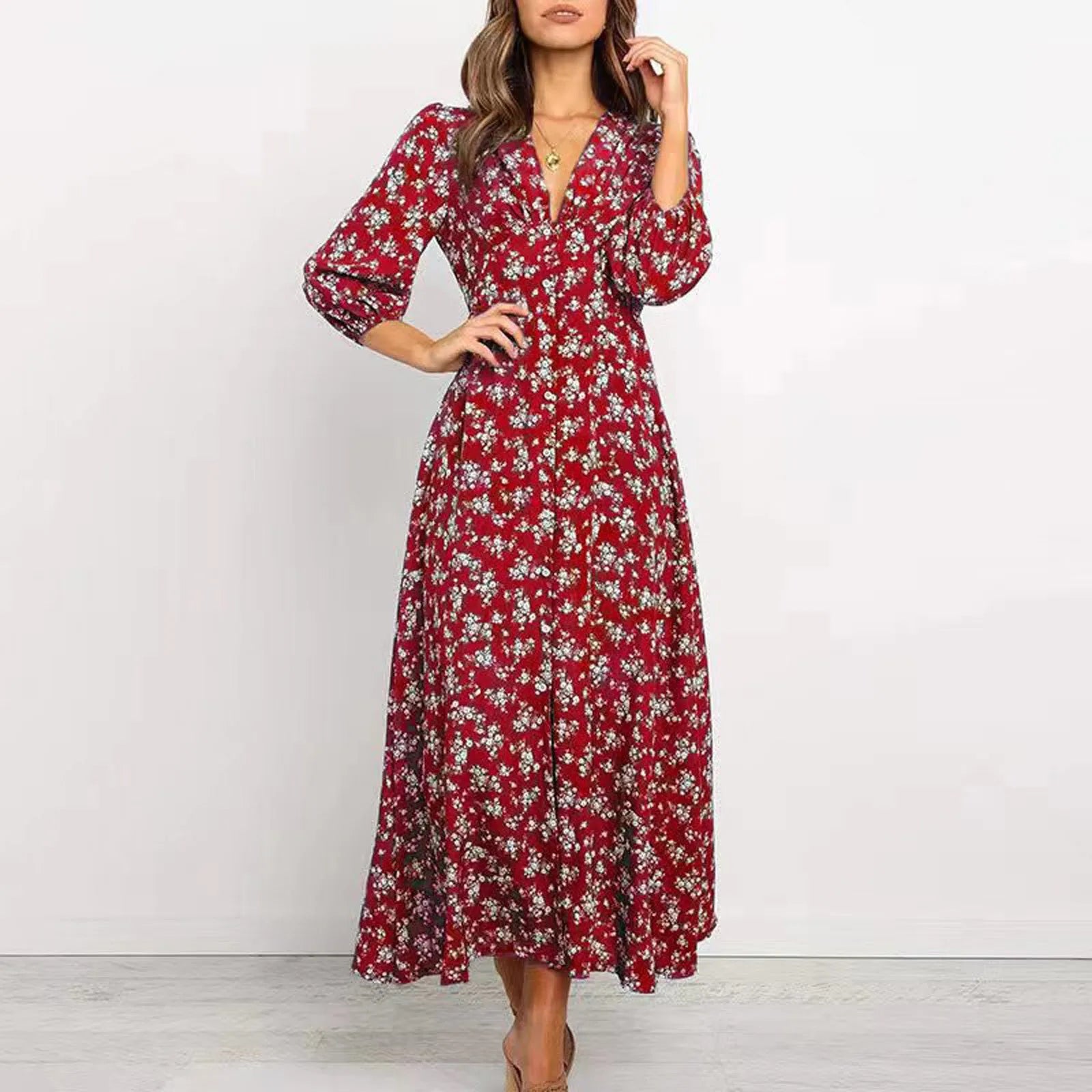Maeve | Chic Floral Long Sleeve Maxi Cocktail Dress
