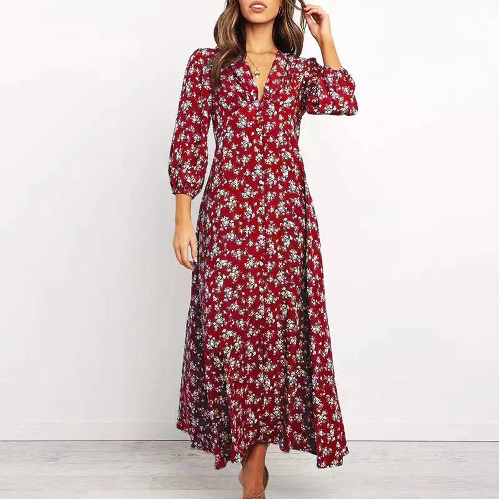 Maeve | Chic Floral Long Sleeve Maxi Cocktail Dress