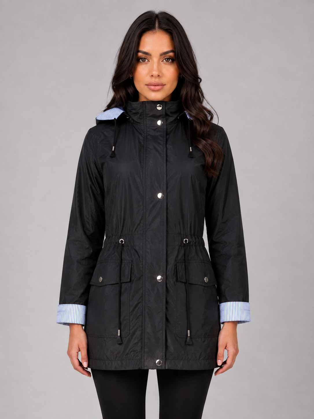 Maisie | Effortless Hooded Waterproof Jacket with Striped Cuffs
