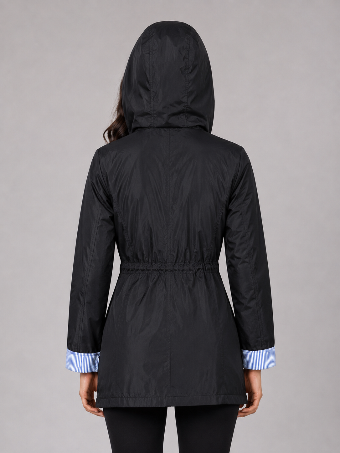 Maisie | Effortless Hooded Waterproof Jacket with Striped Cuffs