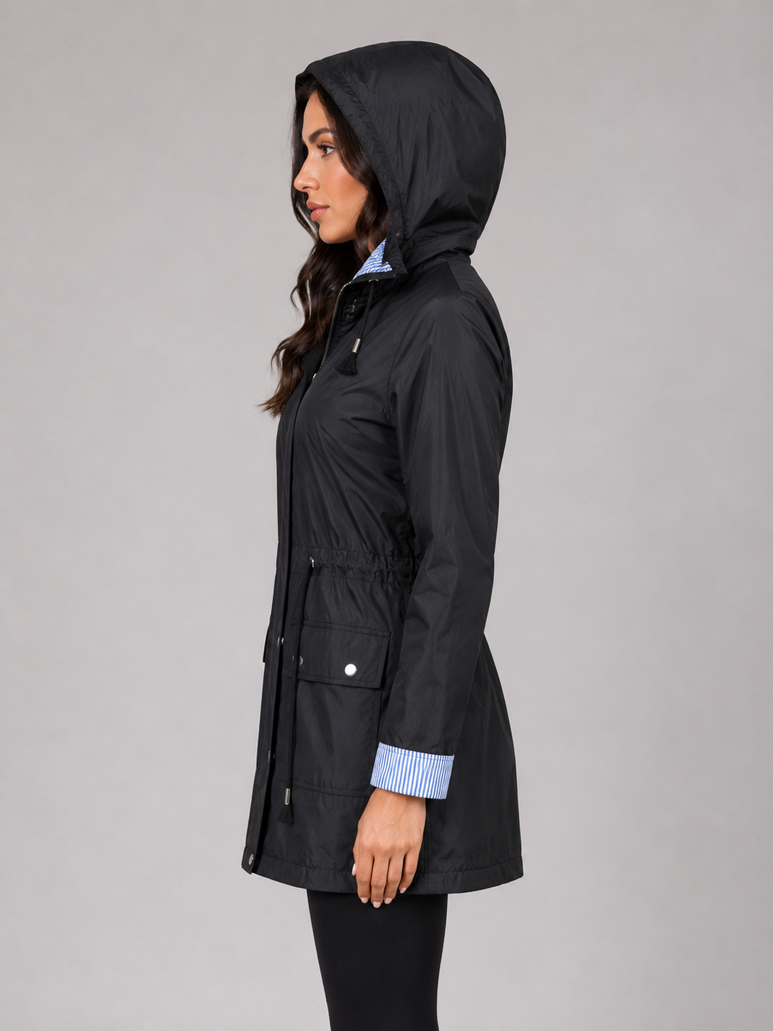 Maisie | Effortless Hooded Waterproof Jacket with Striped Cuffs