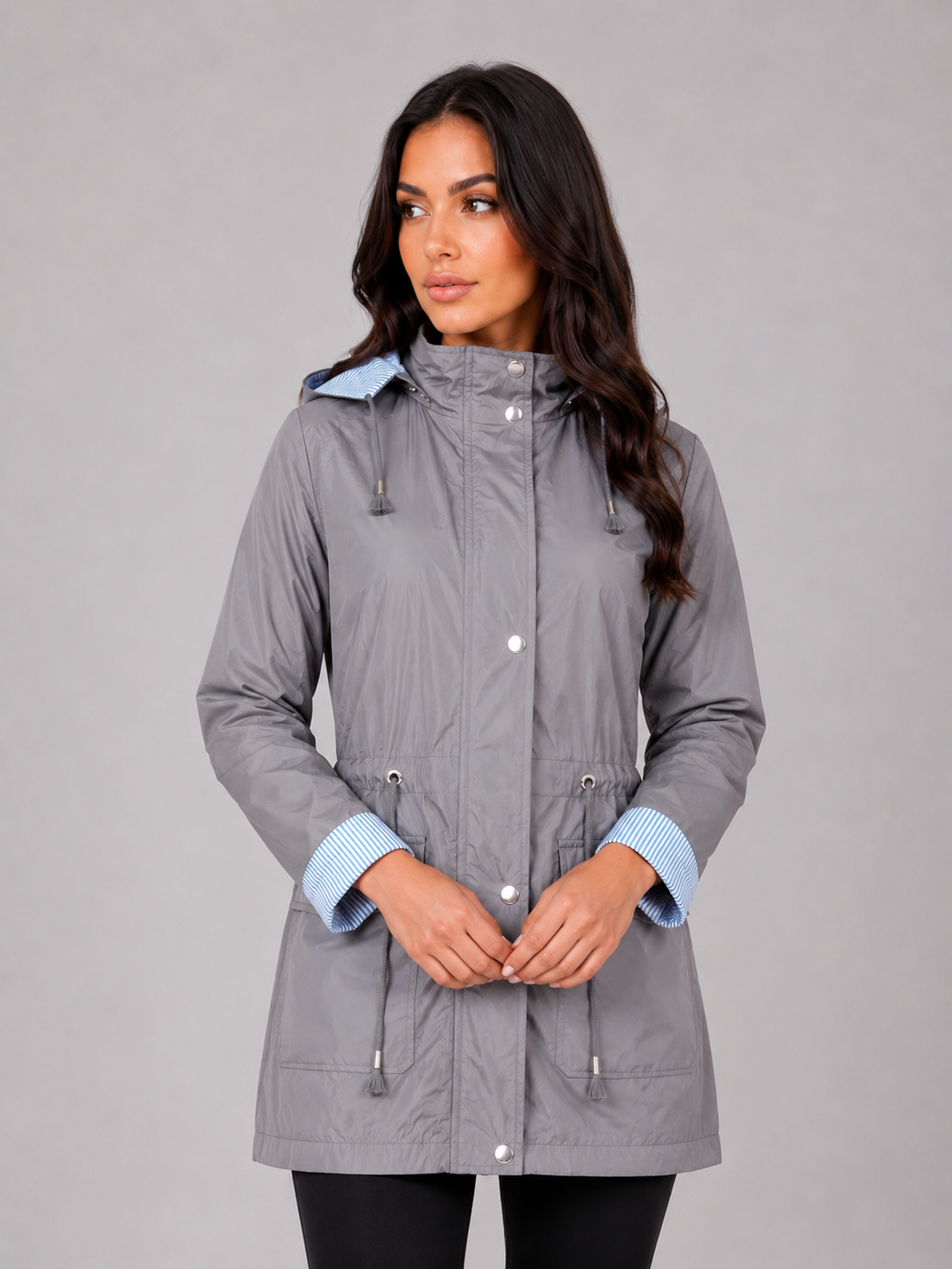 Maisie | Effortless Hooded Waterproof Jacket with Striped Cuffs