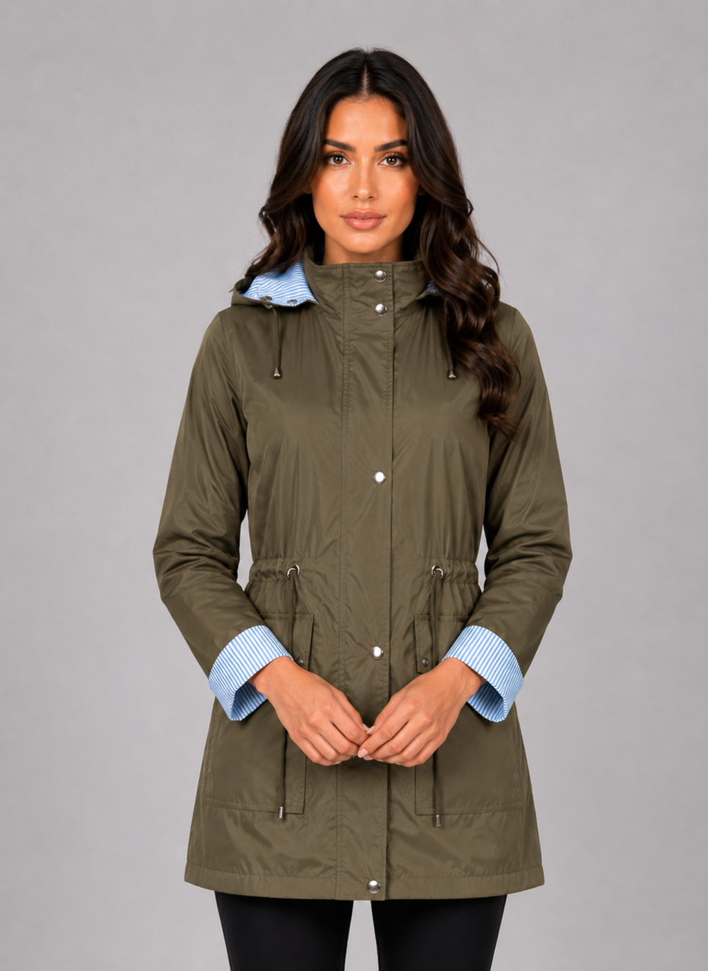 Maisie | Effortless Hooded Waterproof Jacket with Striped Cuffs