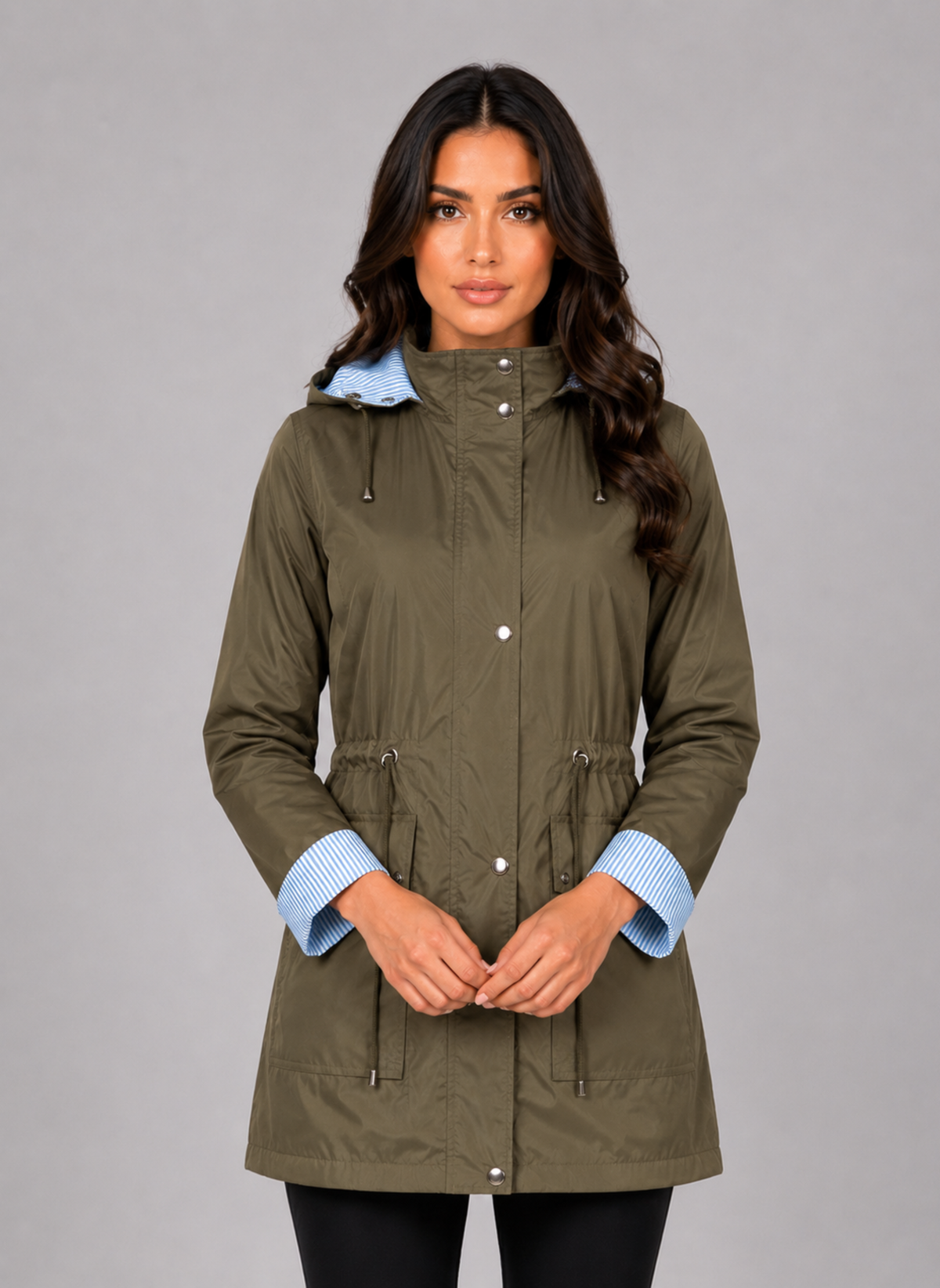 Maisie | Effortless Hooded Waterproof Jacket with Striped Cuffs