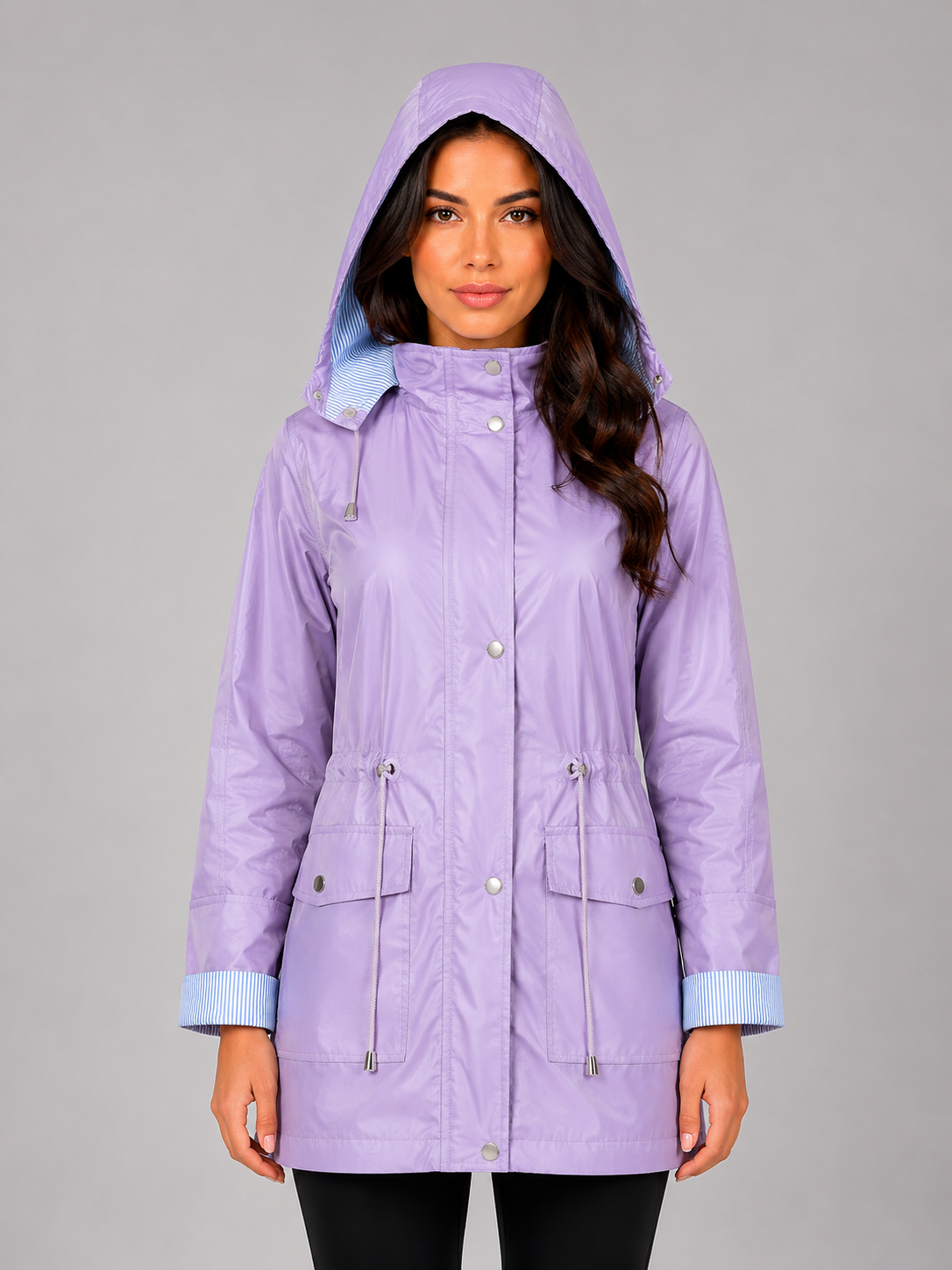 Maisie | Effortless Hooded Waterproof Jacket with Striped Cuffs