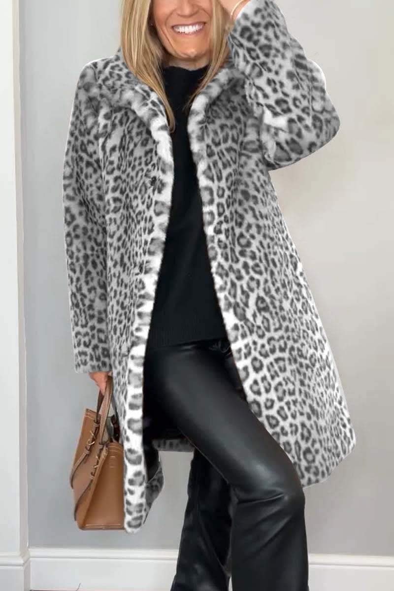 Maisie | Relaxed Longline Leopard Print Faux Fur Coat