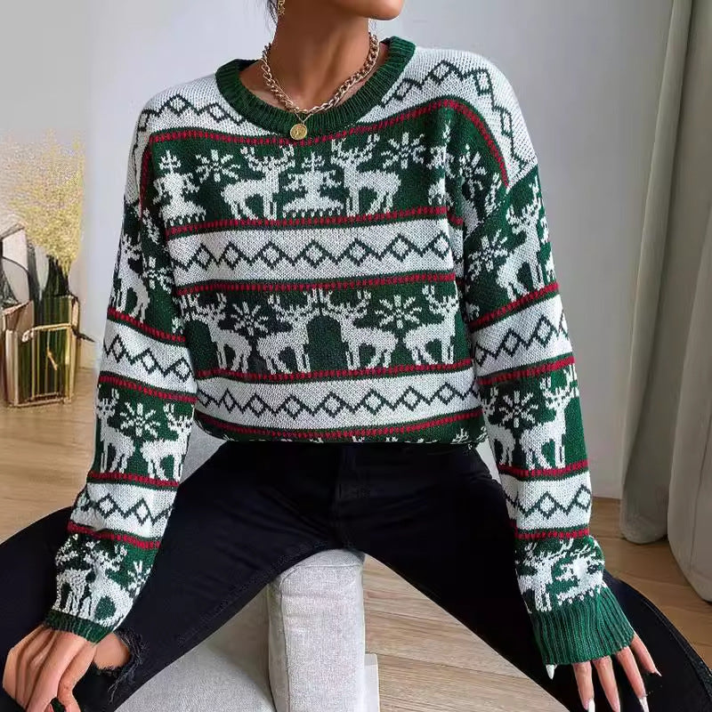 Maisie | Stylish Cropped Ladies Xmas Jumpers with Reindeer Print