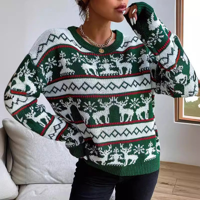Maisie | Stylish Cropped Ladies Xmas Jumpers with Reindeer Print