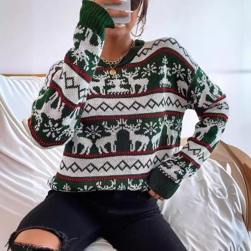 Maisie | Stylish Cropped Ladies Xmas Jumpers with Reindeer Print