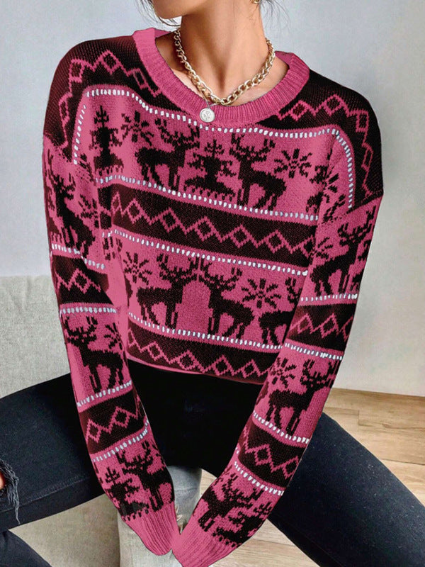 Maisie | Stylish Cropped Ladies Xmas Jumpers with Reindeer Print