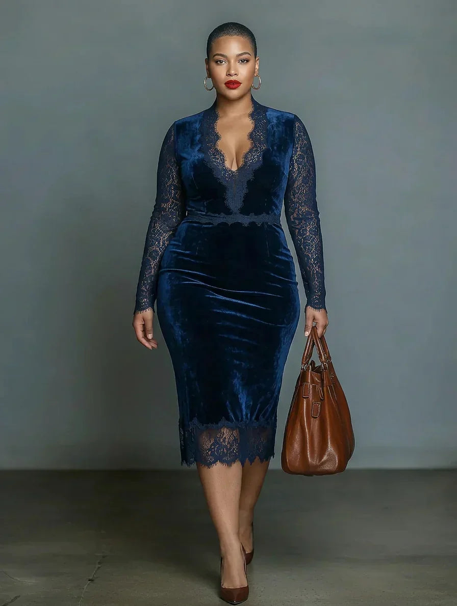 Margot | Classic Lace-Trim Midi Christmas Party Dress